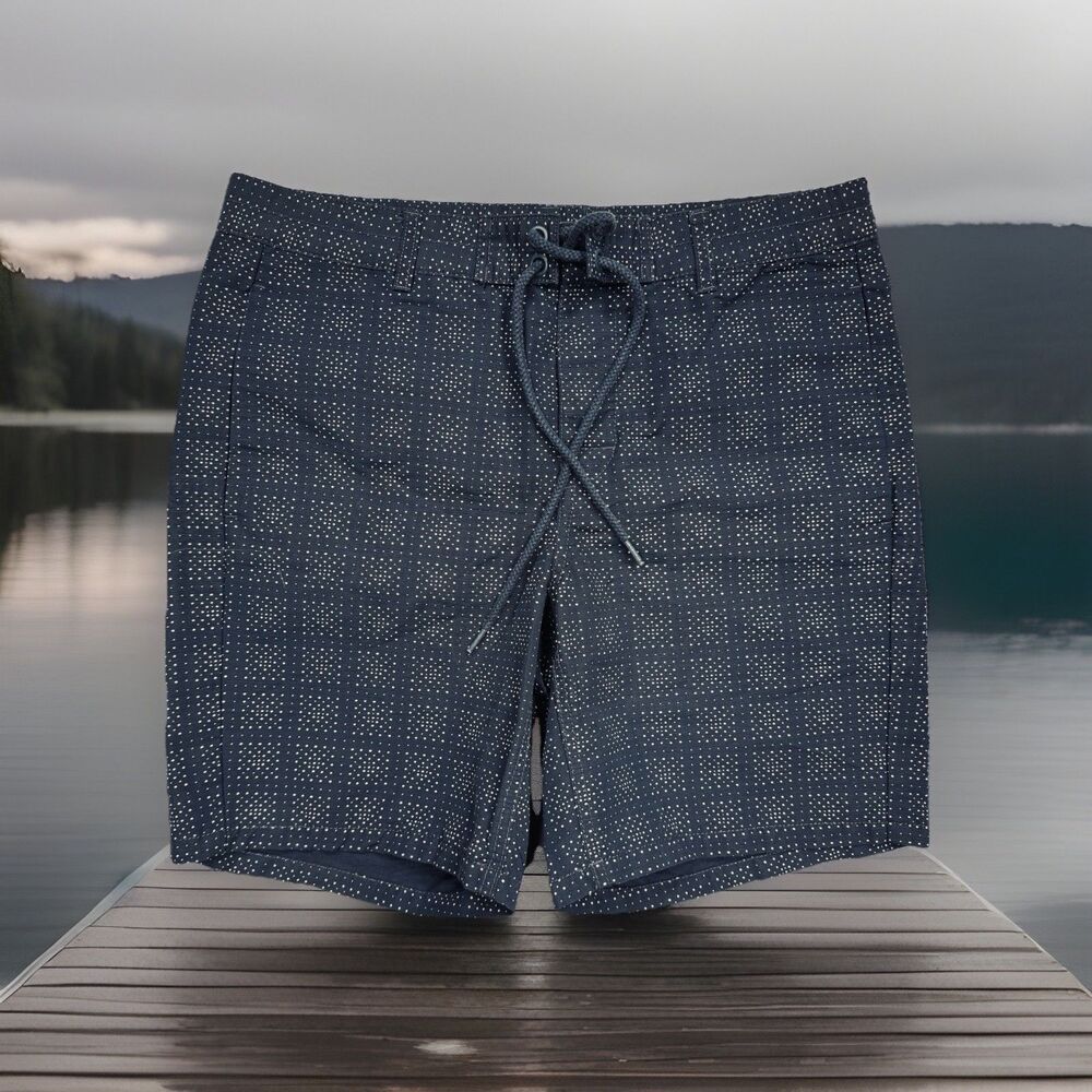 LL Bean Mens Board Shorts 33 Blue Micro Dot Snap Not Lined Outdoor Pockets NWOT